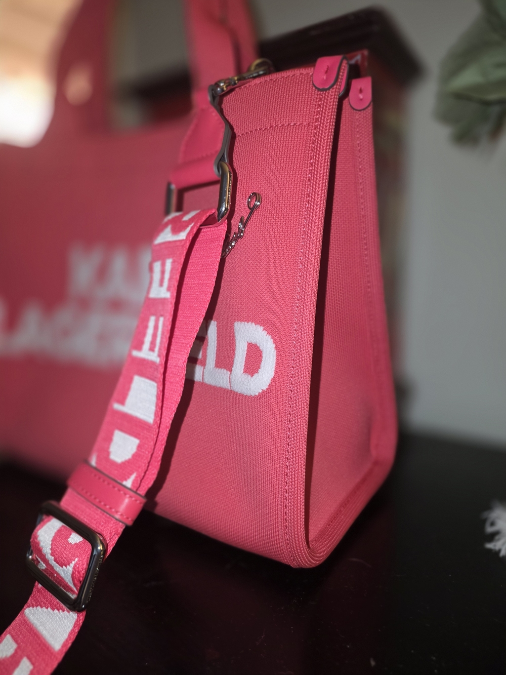 Karl Lagerfeld Hot Pink Canvas Logo Tote with Detachable Strap - Picture 2 of 9